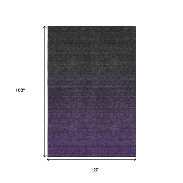 HomeRoots 10' Eggplant to Charcoal Ombre Washable Area Rug – Durable, Stain-Resistant, UV-Protected Elegance 667312