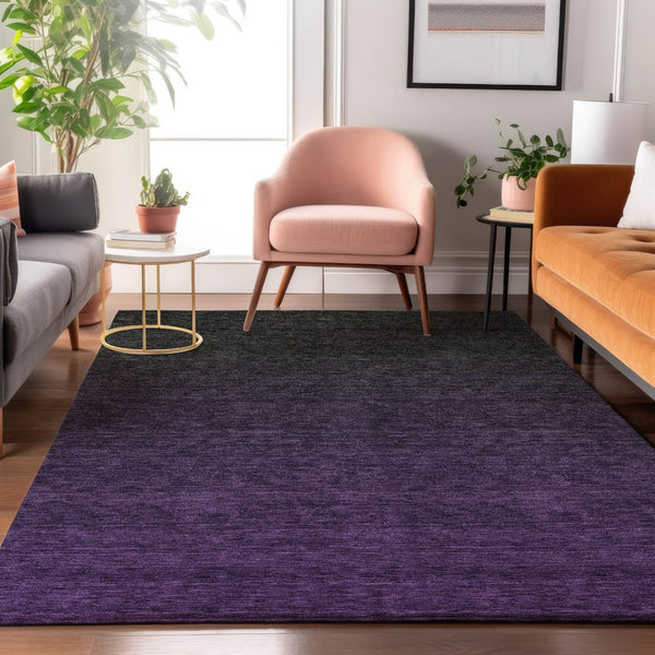 HomeRoots 10' Eggplant to Charcoal Ombre Washable Area Rug – Durable, Stain-Resistant, UV-Protected Elegance 667312