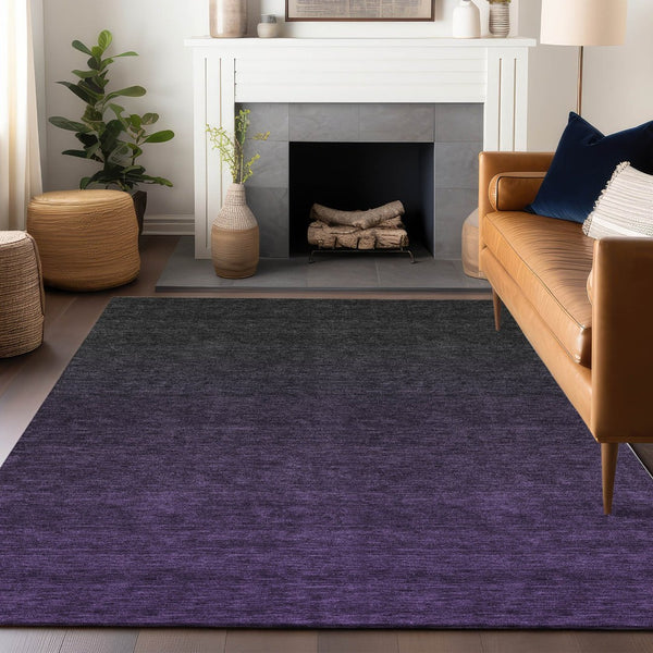 HomeRoots 10' Eggplant to Charcoal Ombre Washable Area Rug – Durable, Stain-Resistant, UV-Protected Elegance 667312