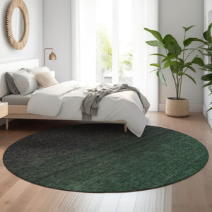 HomeRoots 8' Washable Emerald and Charcoal Ombre Round Rug – UV Protected, Stain-Resistant, Modern Design 667315