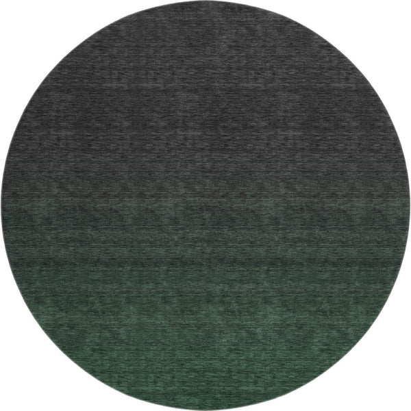 HomeRoots 8' Washable Emerald and Charcoal Ombre Round Rug – UV Protected, Stain-Resistant, Modern Design 667315