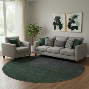 HomeRoots 8' Washable Emerald and Charcoal Ombre Round Rug – UV Protected, Stain-Resistant, Modern Design 667315