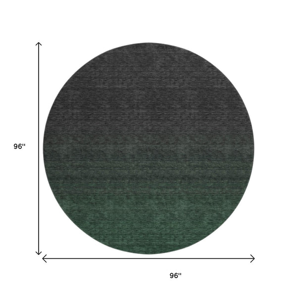 HomeRoots 8' Washable Emerald and Charcoal Ombre Round Rug – UV Protected, Stain-Resistant, Modern Design 667315