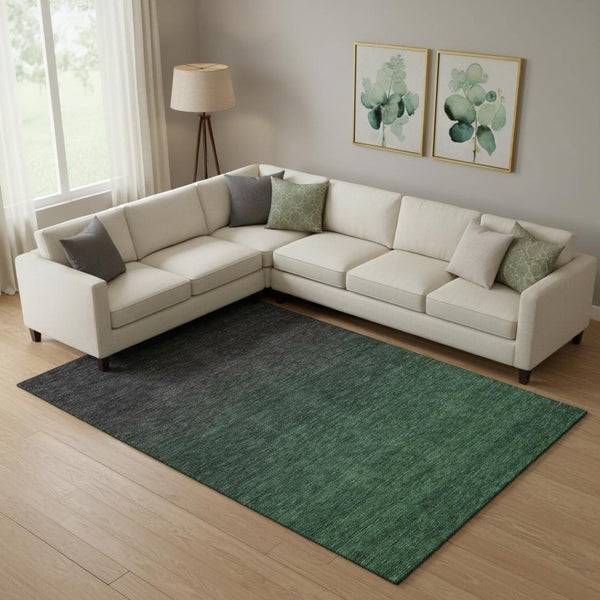 HomeRoots 8' X 10' Ombre Area Rug in Emerald & Charcoal - Washable, Stain Resistant, UV Protected Design 667316