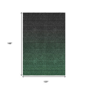 HomeRoots 10' X 14' Stunning Emerald to Charcoal Ombre Area Rug with UV Protection - Durable, Washable Design! 667318
