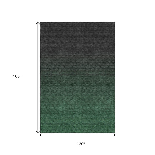 HomeRoots 10' X 14' Stunning Emerald to Charcoal Ombre Area Rug with UV Protection - Durable, Washable Design! 667318