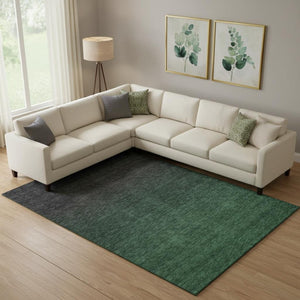 HomeRoots 10' X 14' Stunning Emerald to Charcoal Ombre Area Rug with UV Protection - Durable, Washable Design! 667318