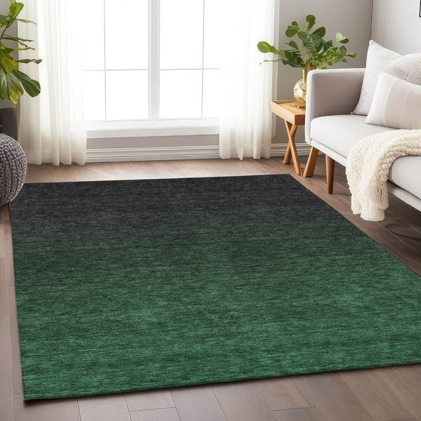HomeRoots 10' X 14' Stunning Emerald to Charcoal Ombre Area Rug with UV Protection - Durable, Washable Design! 667318