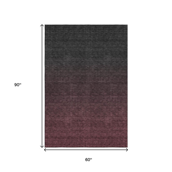 HomeRoots 5' X 8' Merlot Charcoal Ombre Area Rug – Stylish, Washable, UV-Protected for Modern Homes & Pets 667320