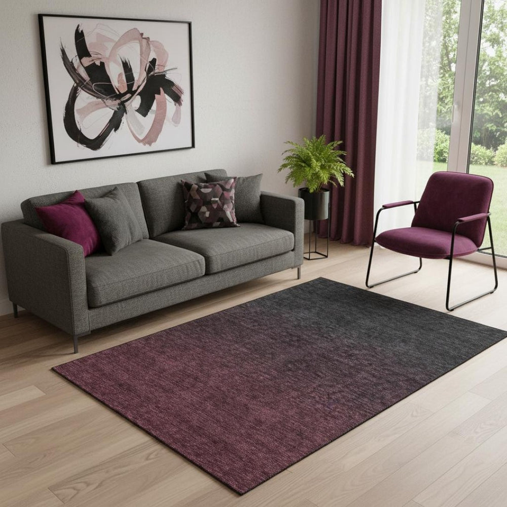 HomeRoots 5' X 8' Merlot Charcoal Ombre Area Rug – Stylish, Washable, UV-Protected for Modern Homes & Pets 667320