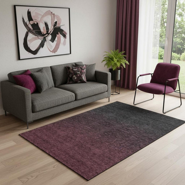 HomeRoots 5' X 8' Merlot Charcoal Ombre Area Rug – Stylish, Washable, UV-Protected for Modern Homes & Pets 667320