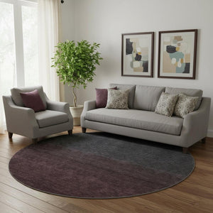 HomeRoots 8' Merlot Ombre Round Rug - Stylish, Washable, UV-Protected, and Stain-Resistant for Modern Homes 667321