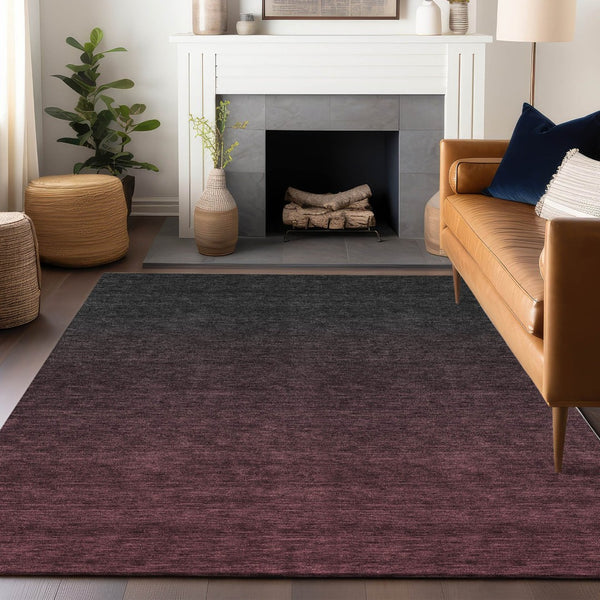 HomeRoots 10' Merlot to Charcoal Ombre Washable Area Rug - Stylish UV-Protected Floor Covering for Homes 667324