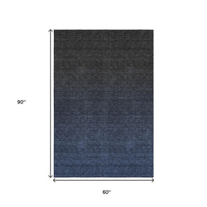 HomeRoots 5' X 8' Navy Blue Charcoal Ombre Area Rug - Washable, UV Protected, Soft, Durable & Stain Resistant 667326