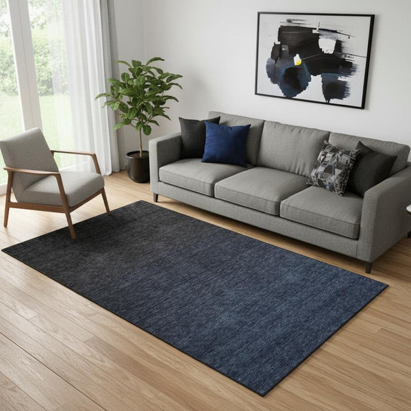 HomeRoots 5' X 8' Navy Blue Charcoal Ombre Area Rug - Washable, UV Protected, Soft, Durable & Stain Resistant 667326