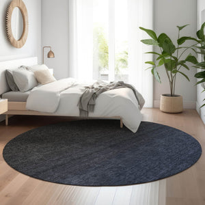 HomeRoots 8' Navy Blue Ombre Round Rug - Washable, Stain Resistant, UV Protected for Modern Homes & Style 667327