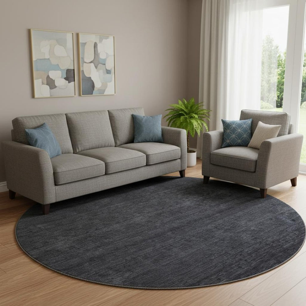 HomeRoots 8' Navy Blue Ombre Round Rug - Washable, Stain Resistant, UV Protected for Modern Homes & Style 667327