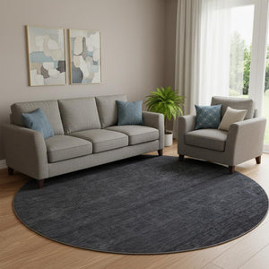 HomeRoots 8' Navy Blue Ombre Round Rug - Washable, Stain Resistant, UV Protected for Modern Homes & Style 667327