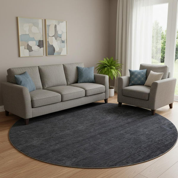 HomeRoots 8' Navy Blue Ombre Round Rug - Washable, Stain Resistant, UV Protected for Modern Homes & Style 667327