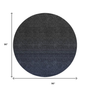 HomeRoots 8' Navy Blue Ombre Round Rug - Washable, Stain Resistant, UV Protected for Modern Homes & Style 667327