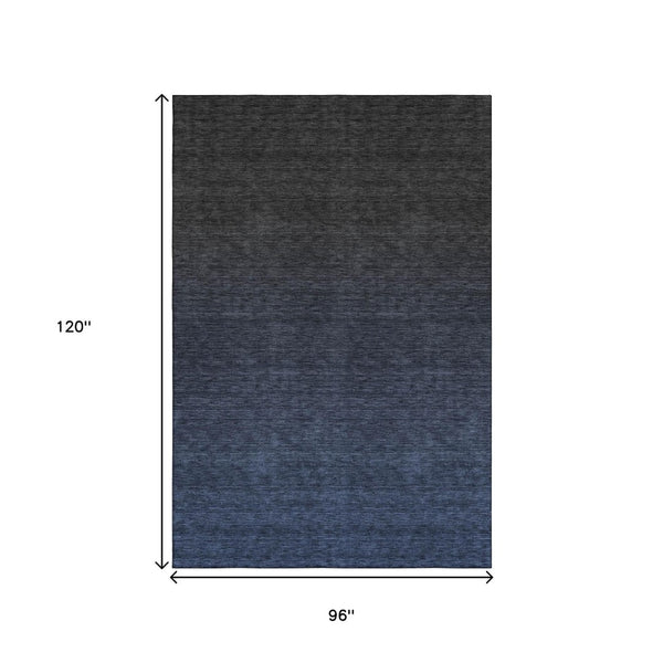 HomeRoots 8' X 10' Navy Blue Charcoal Ombre Area Rug - Washable, UV Protected, Stain Resistant for Modern Living 667328