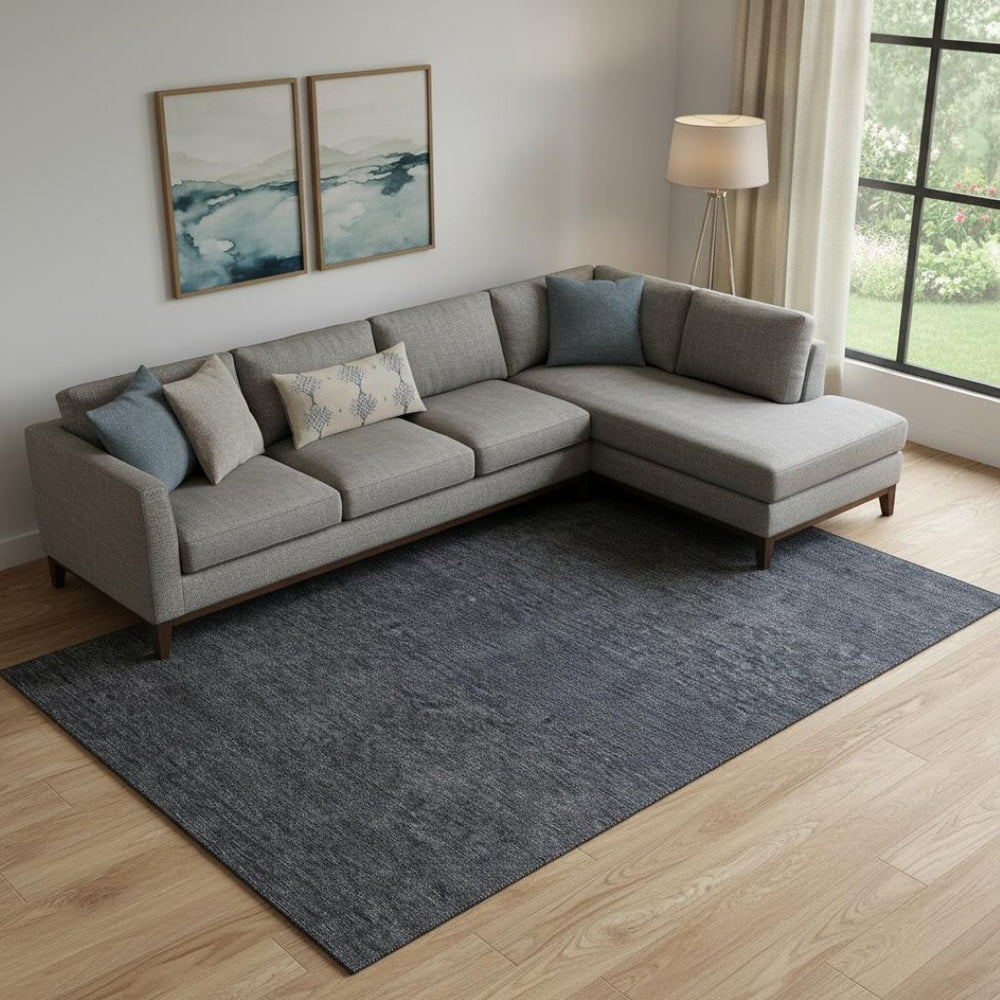 HomeRoots 8' X 10' Navy Blue Charcoal Ombre Area Rug - Washable, UV Protected, Stain Resistant for Modern Living 667328