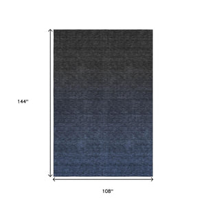 HomeRoots 9' X 12' Navy Blue & Charcoal Ombre Washable Area Rug - Durable, Stylish, UV-Protected, Easy Care 667329