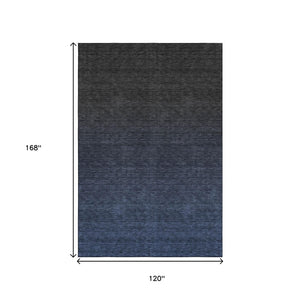 HomeRoots 10' X 14' Navy Blue Ombre Area Rug - Washable, Stain-Resistant, UV Protected for Modern Living Spaces 667330