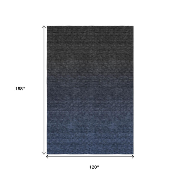 HomeRoots 10' X 14' Navy Blue Ombre Area Rug - Washable, Stain-Resistant, UV Protected for Modern Living Spaces 667330