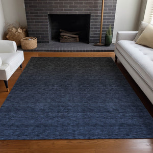 HomeRoots 10' X 14' Navy Blue Ombre Area Rug - Washable, Stain-Resistant, UV Protected for Modern Living Spaces 667330