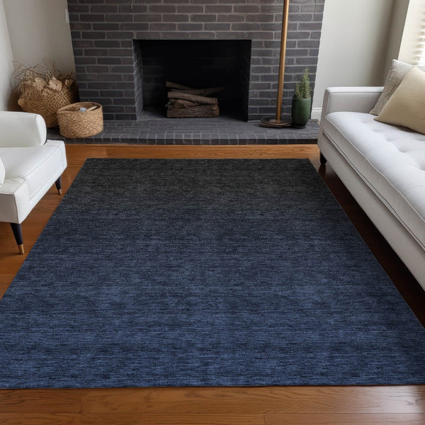 HomeRoots 10' X 14' Navy Blue Ombre Area Rug - Washable, Stain-Resistant, UV Protected for Modern Living Spaces 667330