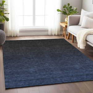 HomeRoots 10' X 14' Navy Blue Ombre Area Rug - Washable, Stain-Resistant, UV Protected for Modern Living Spaces 667330