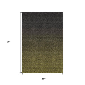 HomeRoots 5' Olive Green to Charcoal Ombre Area Rug – Washable, UV Protected, Stylish, Stain Resistant, Durable 667332