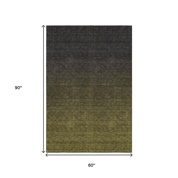 HomeRoots 5' Olive Green to Charcoal Ombre Area Rug – Washable, UV Protected, Stylish, Stain Resistant, Durable 667332