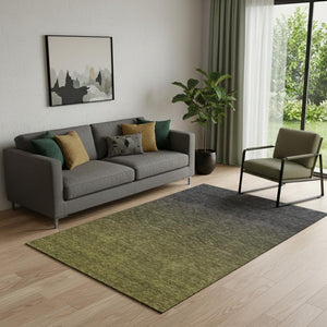 HomeRoots 5' Olive Green to Charcoal Ombre Area Rug – Washable, UV Protected, Stylish, Stain Resistant, Durable 667332