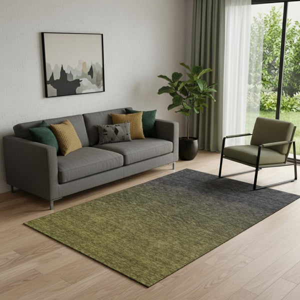 HomeRoots 5' Olive Green to Charcoal Ombre Area Rug – Washable, UV Protected, Stylish, Stain Resistant, Durable 667332