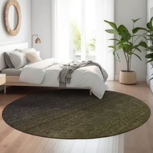 HomeRoots 8' Olive Green to Charcoal Ombre Round Rug – Washable, UV Protected, Soft, Stylish & Durable Design 667333