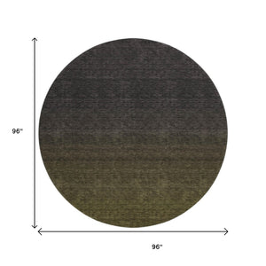 HomeRoots 8' Olive Green to Charcoal Ombre Round Rug – Washable, UV Protected, Soft, Stylish & Durable Design 667333