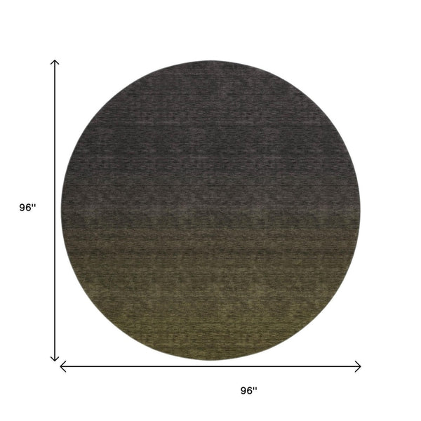 HomeRoots 8' Olive Green to Charcoal Ombre Round Rug – Washable, UV Protected, Soft, Stylish & Durable Design 667333