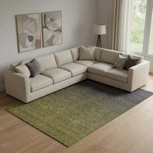 HomeRoots 8' X 10' Olive Green to Charcoal Ombre Area Rug - Durable, Washable, UV-Protected for High Traffic Spaces 667334