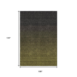 HomeRoots 9' Olive Green to Charcoal Ombre Area Rug - Washable, UV Protected, Stain-Resistant, Modern Style! 667335