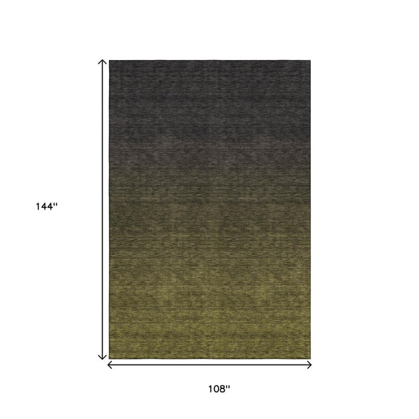 HomeRoots 9' Olive Green to Charcoal Ombre Area Rug - Washable, UV Protected, Stain-Resistant, Modern Style! 667335