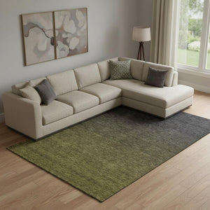 HomeRoots 9' Olive Green to Charcoal Ombre Area Rug - Washable, UV Protected, Stain-Resistant, Modern Style! 667335