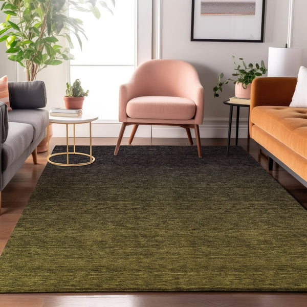 HomeRoots 9' Olive Green to Charcoal Ombre Area Rug - Washable, UV Protected, Stain-Resistant, Modern Style! 667335