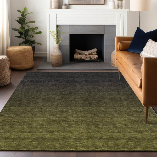 HomeRoots 9' Olive Green to Charcoal Ombre Area Rug - Washable, UV Protected, Stain-Resistant, Modern Style! 667335