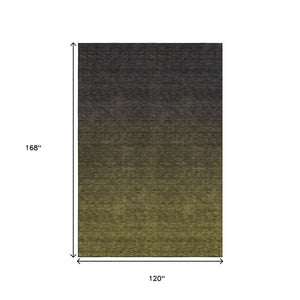 HomeRoots 10' Olive Green to Charcoal Ombre Washable Area Rug - Stain Resistant, UV Protected, Stylish Design! 667336
