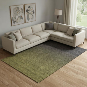 HomeRoots 10' Olive Green to Charcoal Ombre Washable Area Rug - Stain Resistant, UV Protected, Stylish Design! 667336