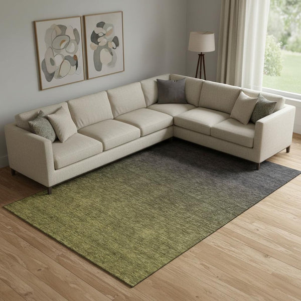 HomeRoots 10' Olive Green to Charcoal Ombre Washable Area Rug - Stain Resistant, UV Protected, Stylish Design! 667336