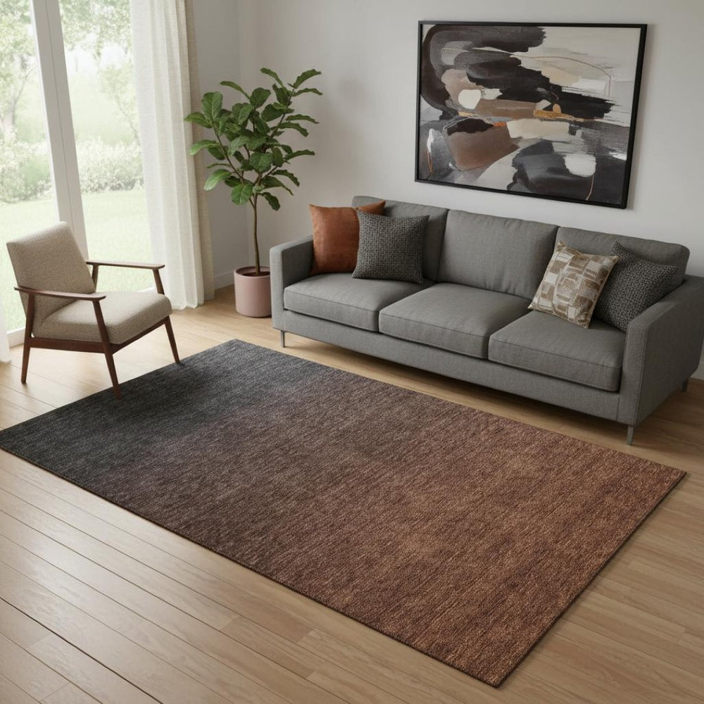 HomeRoots 5' X 8' Ombre Area Rug in Rust & Charcoal - Durable, Washable, UV-Protected for Stylish Living Spaces 667338