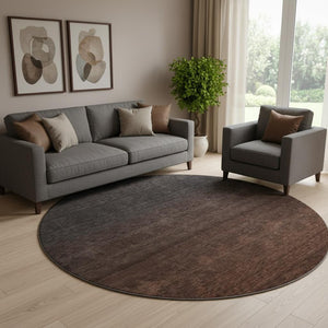 HomeRoots 8' Washable Round Rug in Rust to Charcoal Ombre – UV Protected, Durable, and Stylish for Any Space 667339